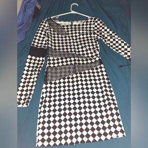 Black and white checkered dress with mesh pieces